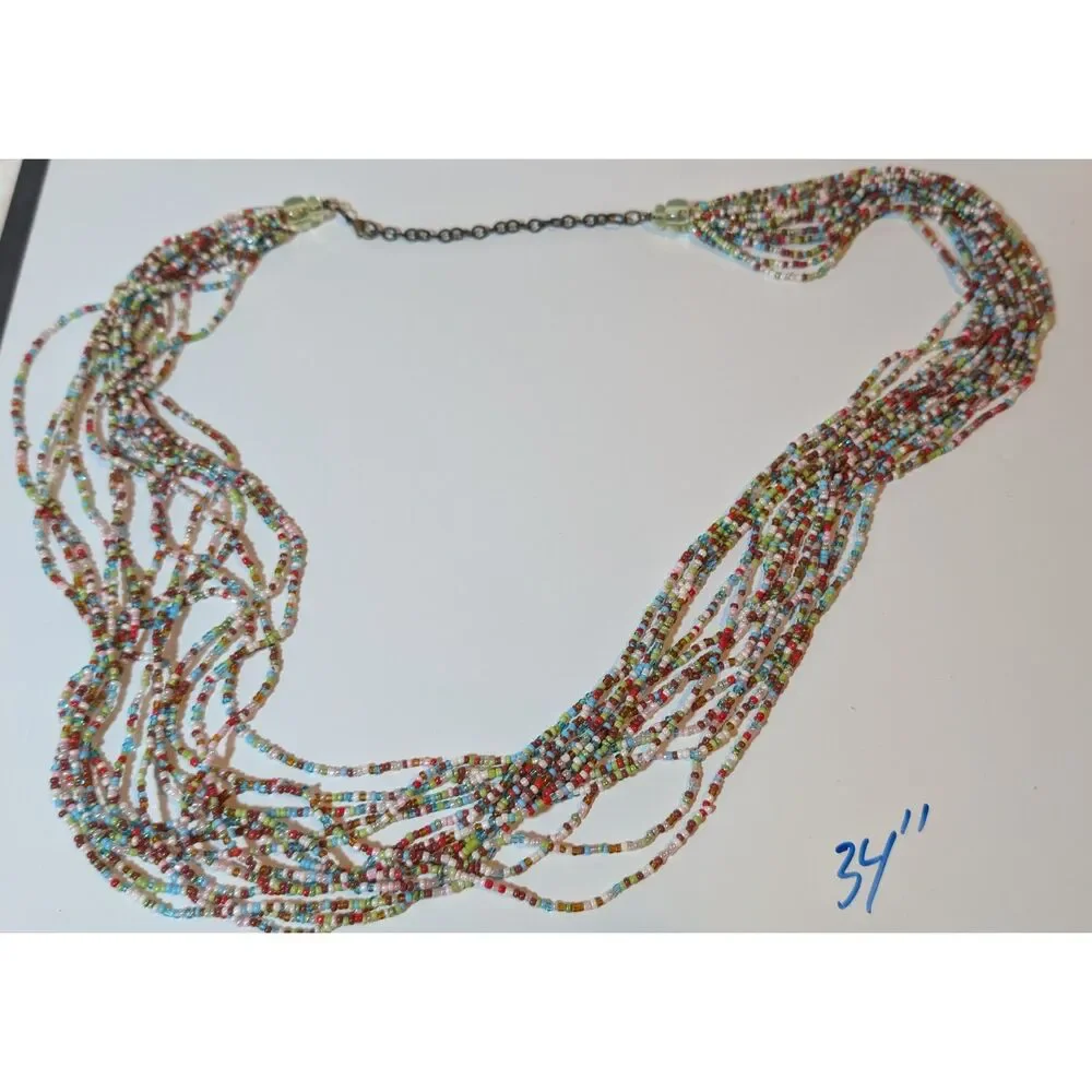 Vintage Multi Strand Multicolored Beaded Necklace 34 Inches